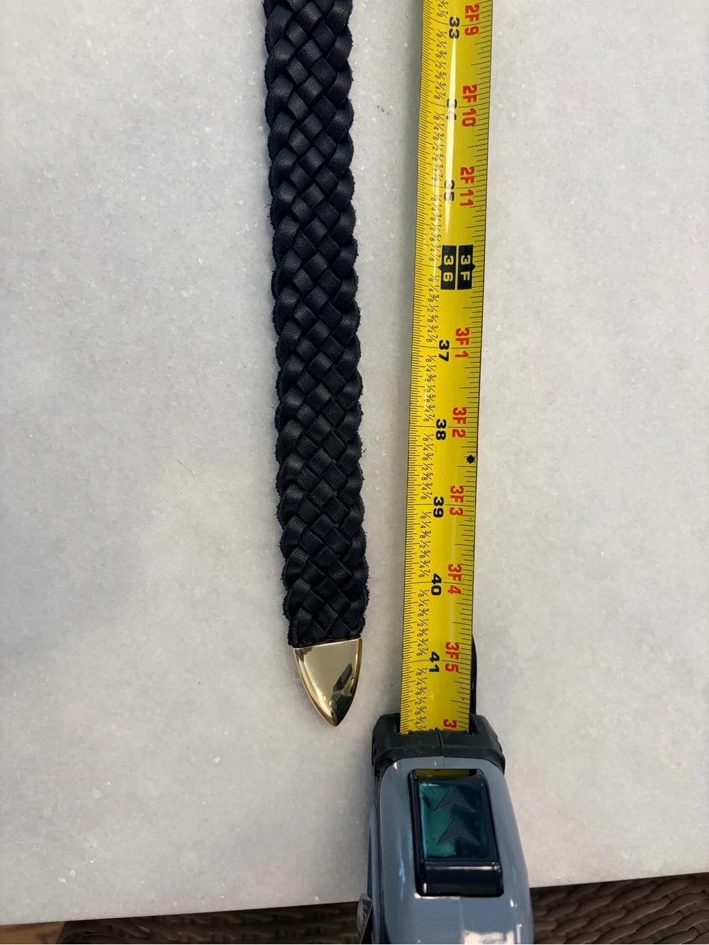 Women’s Black Braided 100% Leather Belt with Gold Buckle. New w/out Tags. M